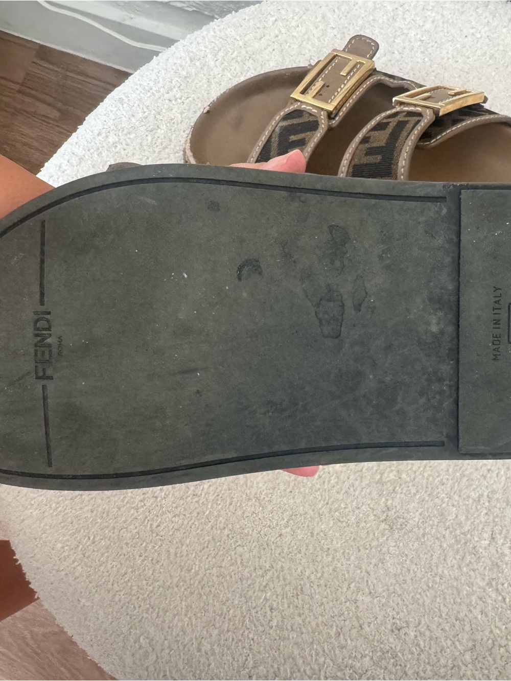Fendi Brown and Black Logo Double-Strap Buckle Slides - Picture 4 of 5